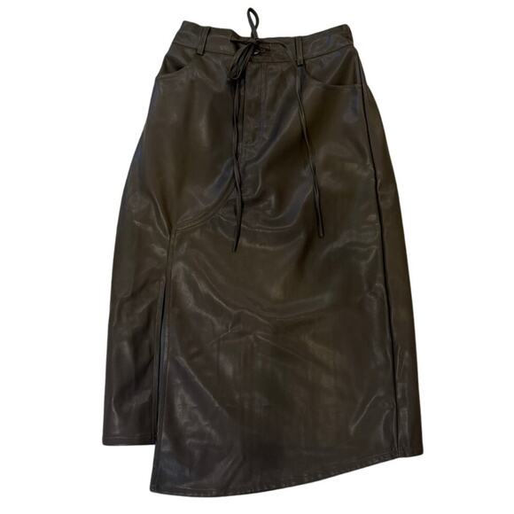 Avantlook Faux Leather Midi Skirt with Front Slit | Size S - Picture 1 of 6